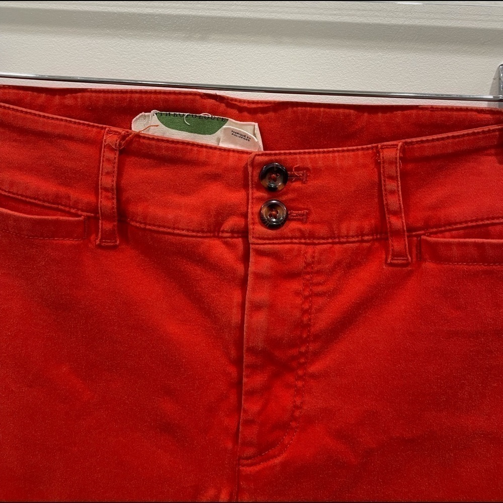 By Anthropologie Cotton Blend Washed Red Cropped Ankle Pants 6 - Picture 3 of 7